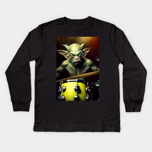 Funny Gollum playing in a heavy metal band graphic design artwork Kids Long Sleeve T-Shirt